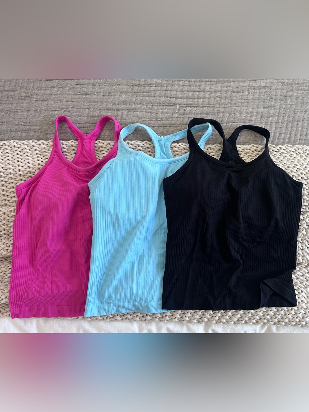 Women’s Ribbed Racerback Tank Top - Pink, Light Blue, Black